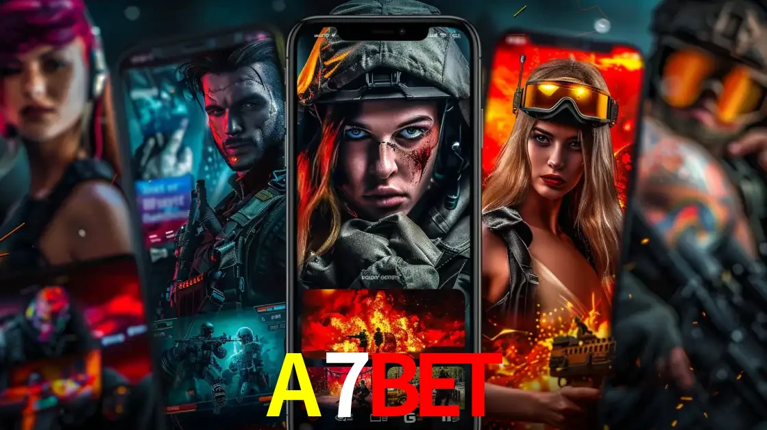 Montagem de telas de celular mostrando diversos personagens, masculinos e femininos, de um jogo de tiro, ilustrando a diversidade de equipes de e-sports para apostar no A7BET.