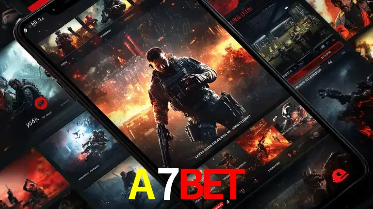 Tela de um celular exibindo uma galeria de jogos de tiro com temática militar, mostrando a variedade de e-sports disponíveis para apostas na plataforma de entretenimento A7BET.