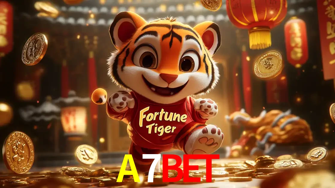 O alegre personagem do Fortune Tiger correndo sobre um caminho de moedas de ouro, simbolizando os grandes prêmios e a diversão do popular jogo de slot do A7BET.